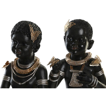 Schwarze Deko-Figuren im Kolonialstil: Afrikanische Kinder mit goldenen Schmetterlingen und Halsketten.