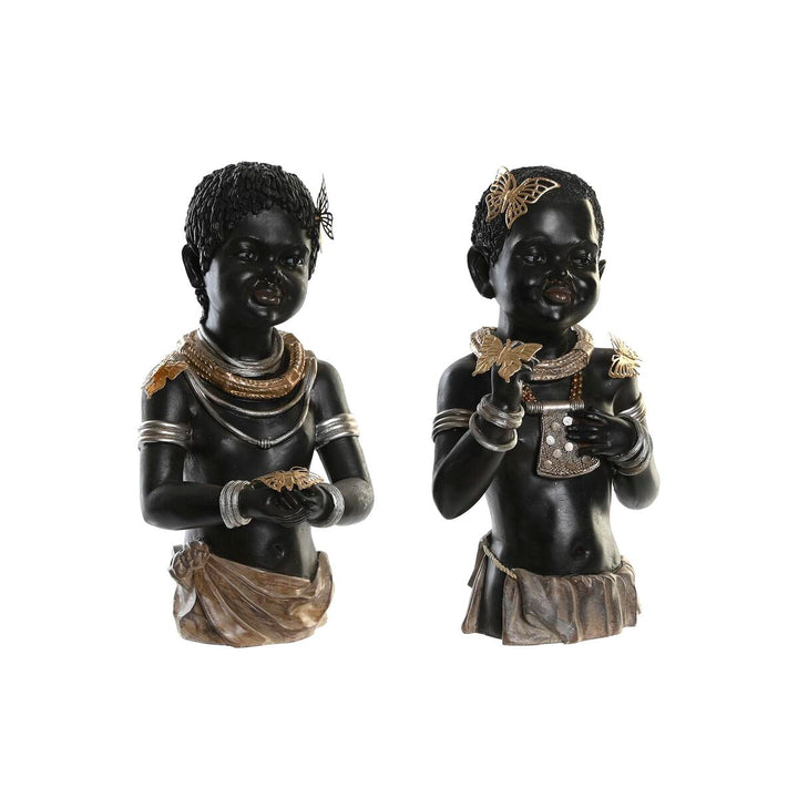 Schwarze Deko-Figuren im Kolonialstil. Afrikanische Kinder mit Schmetterlingen, Halsketten und Armbändern.