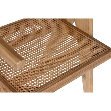 Detailansicht: Esszimmerstuhl aus Teakholz mit Rattan Sitz - Homely Family Shop