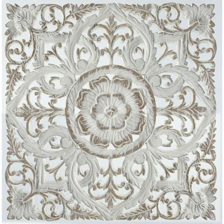 Weiße MDF Wanddekoration mit Mandala und Holz Details - Homely Family Shop