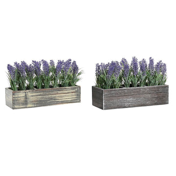 DKD Home Decor Dekorationspflanze mit lila Lavendel in rustikalen Holz Pflanzgefäßen.