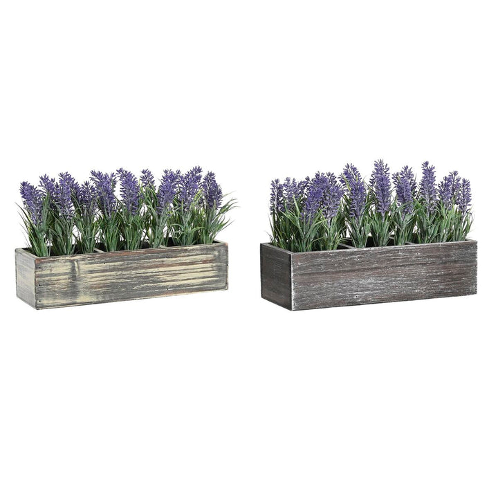 DKD Home Decor Dekorationspflanze mit lila Lavendel in rustikalen Holz Pflanzgefäßen.