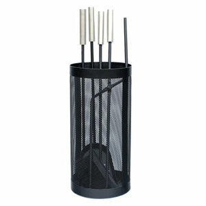 Schwarzes Kaminutensilien Set aus Edelstahl mit modernem Design, 4-teilig.
