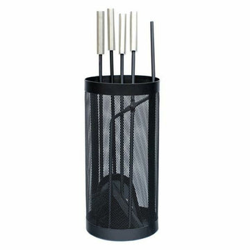Schwarzes Kaminutensilien Set aus Edelstahl mit modernem Design, 4-teilig.