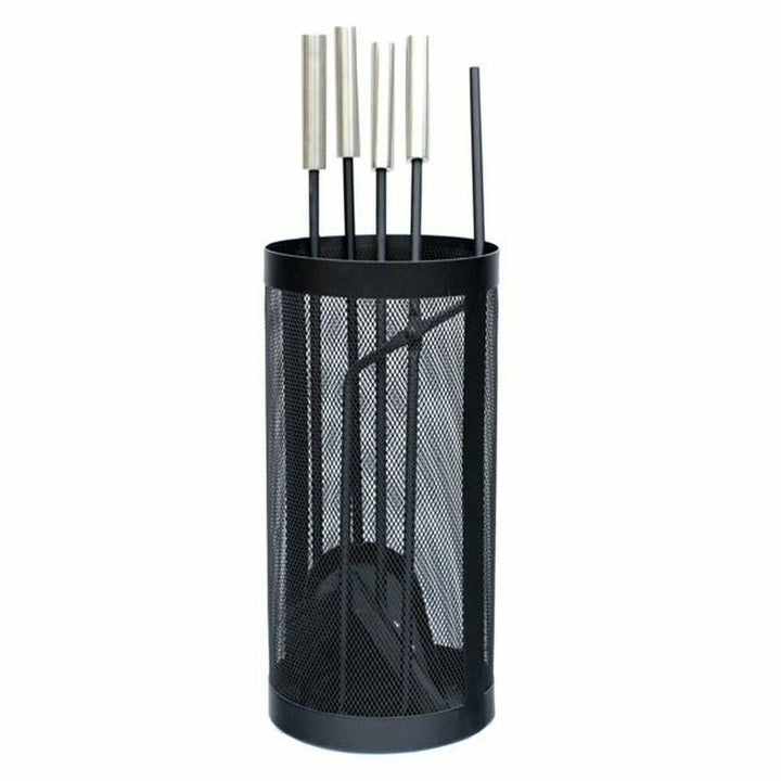 Schwarzes Kaminutensilien Set aus Edelstahl mit modernem Design, 4-teilig.