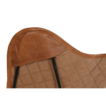 Detailansicht: Brauner Leder Esszimmerstuhl mit gestepptem Stoff - Homely Family Shop