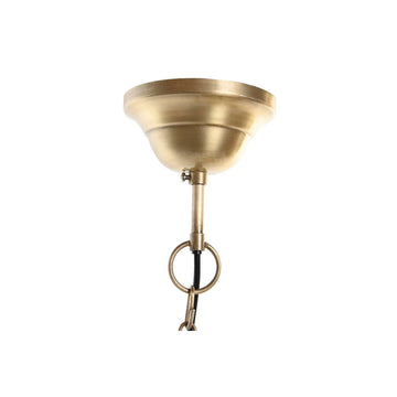 Nahaufnahme der goldenen Deckenlampe aus Eisen und Mangoholz - homely Family Shop