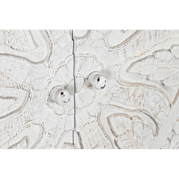 Detailreiche weiße Anrichte aus Mangoholz mit floralen Schnitzereien - homely Family Shop