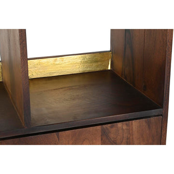 Nahaufnahme von DKD Home Decor Regal mit Mango-Holz und goldenem Detail - homely Family Shop