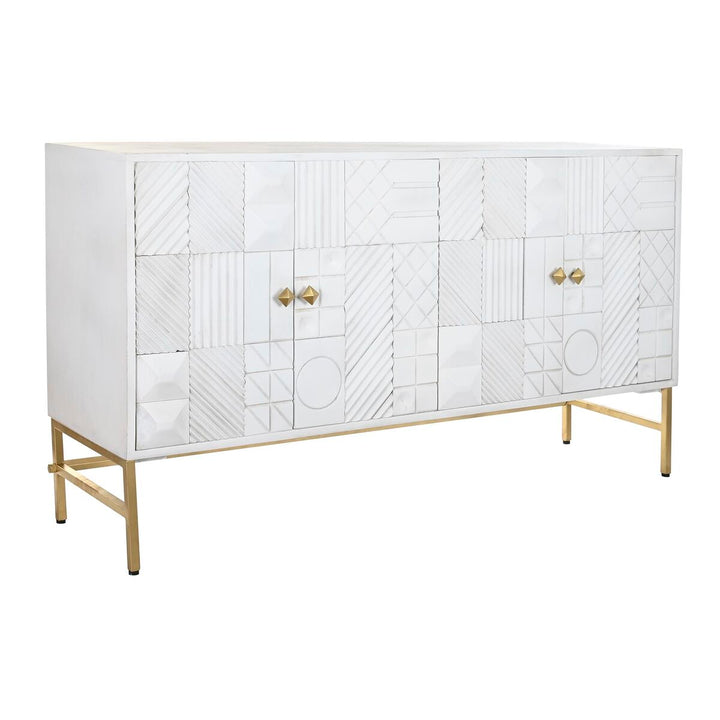 DKD Home Anrichte mit Rautenmuster, Messing Details und Mango-Holz - homely Family Shop