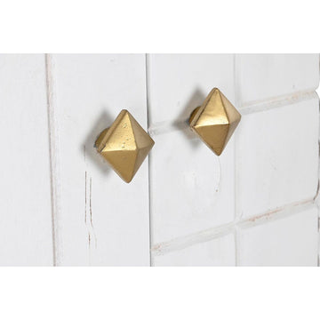 Nahaufnahme: Weiße Anrichte aus Mango-Holz mit goldenen Knöpfen - homely Family Shop