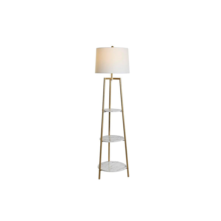 Goldene DKD Stehlampe mit weißen Ablagen aus MDF - Homely Family Shop