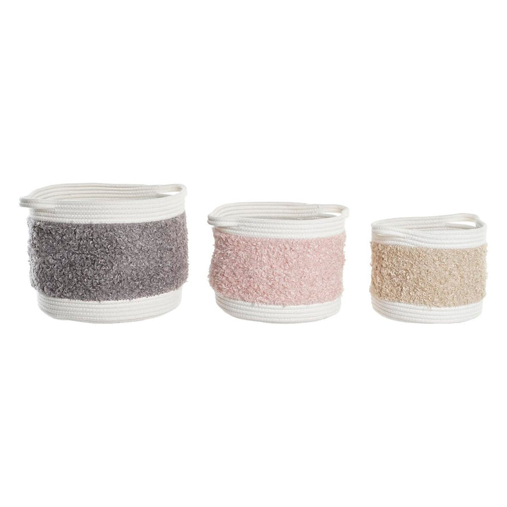 DKD Home Decor Korb-Set: Baumwollkörbe für Kinder in Grau, Rosa und Beige - homely Family Shop
