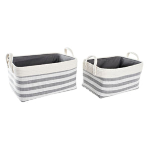 Graue Streifen Baumwollkörbe von DKD Home Decor, 2 Stück - homely Family Shop