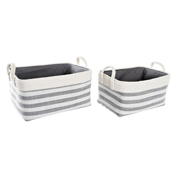 Graue Streifen Baumwollkörbe von DKD Home Decor, 2 Stück - homely Family Shop