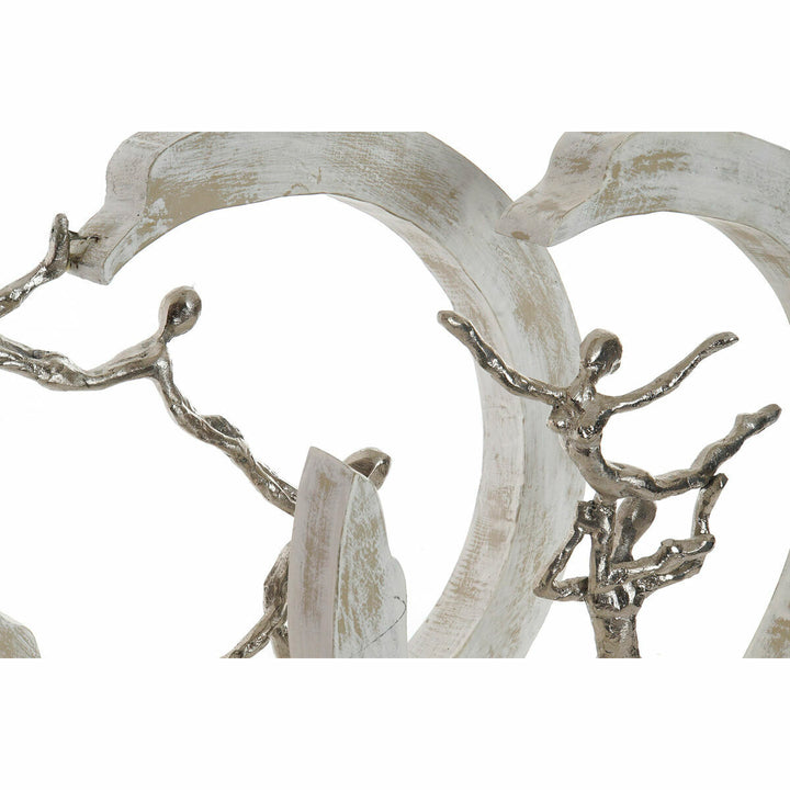 Silberne Ballett-Tänzerin Deko-Figur mit modernem Decapé-Finish und weißem Rahmen.