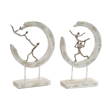 DKD Home Decor Deko-Figuren: Silberne Ballett-Tänzerin in modernem Decapé-Design auf weißem Sockel.