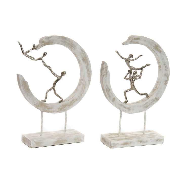 DKD Home Decor Deko-Figuren: Silberne Ballett-Tänzerin in modernem Decapé-Design auf weißem Sockel.