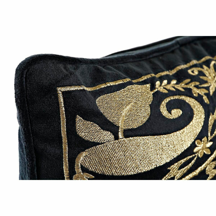 Schwarzes Kissen mit goldener Araber Stickerei. Dekokissen mit floralen Mustern.