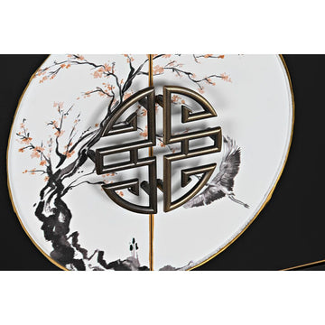 Detailansicht: DKD Nachttisch mit Kranich und Baum Dekor, Gold Akzenten - homely Family Shop