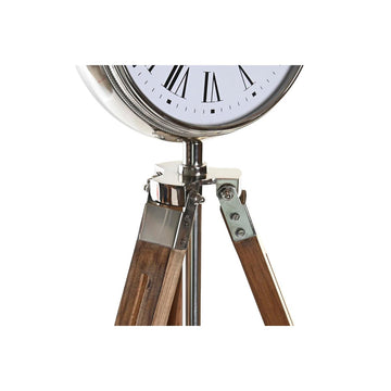 Silberne Uhr mit traditionellem Mango-Holz Stativ. Dekorativer Akzent mit Aluminium.