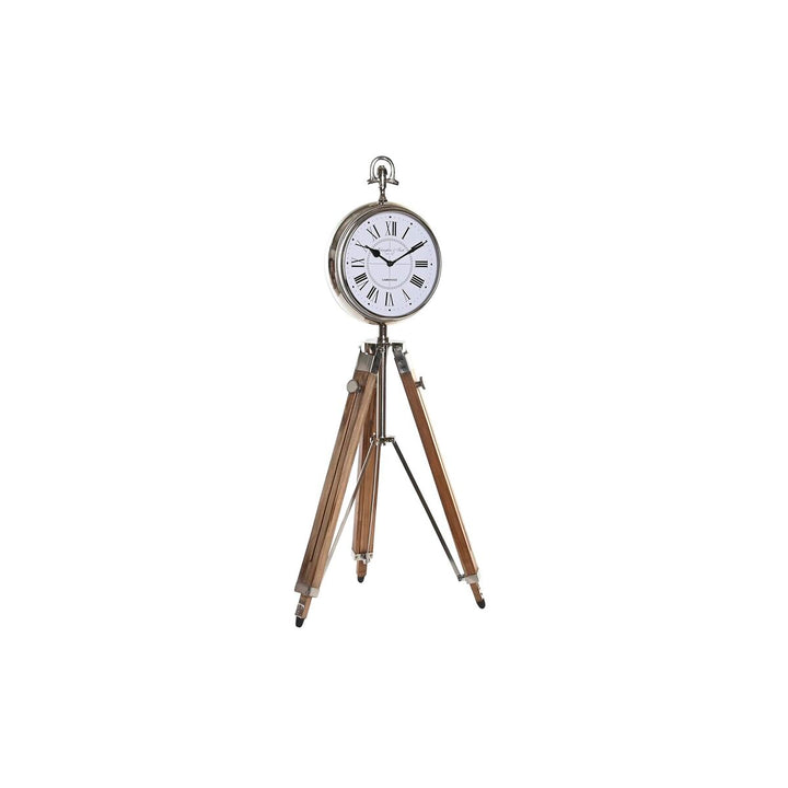 Traditionelle silberfarbene Uhr mit Stativ aus Mango-Holz. Dekoratives DKD Home Decor Element.