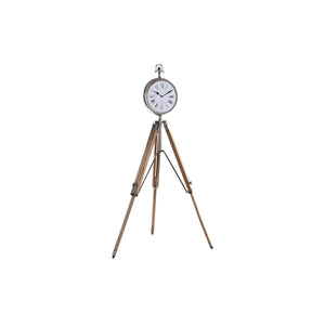 DKD Home Decor Standuhr mit Stativ aus Mango-Holz und Aluminium in Silberfarben.