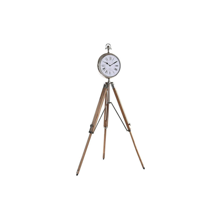 DKD Home Decor Standuhr mit Stativ aus Mango-Holz und Aluminium in Silberfarben.