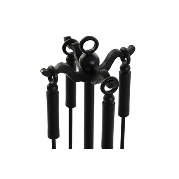Schwarzes Kaminutensilien-Set aus Stahl. Dekorativer Ständer mit passenden Werkzeugen.