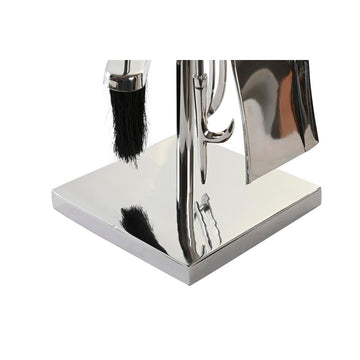 Edelstahl Kaminutensilien Set mit Bürste, Schaufel und Schürhaken aus Aluminium.