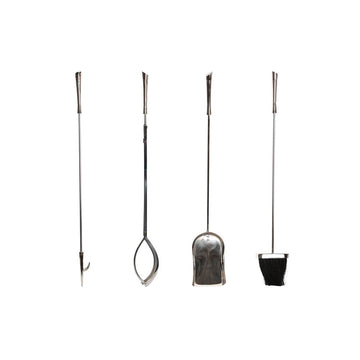 DKD Home Decor Kaminutensilien Set aus Edelstahl und Aluminium, inklusive Schaufel, Zange, Haken und Besen.
