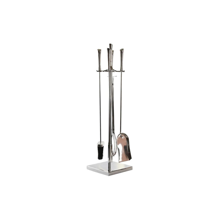 DKD Home Decor Kaminutensilien aus Edelstahl und Aluminium mit Schaufel, Bürste, Schürhaken und Zange.