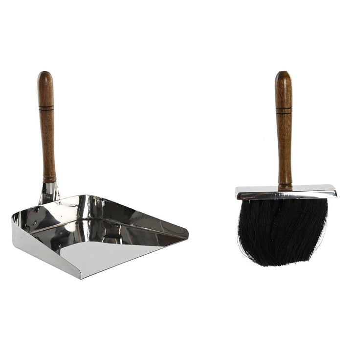 DKD Kaminutensilien Set mit Kehrschaufel und Bürste aus Edelstahl und Mangoholz.