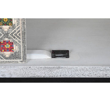 Detail Schrank: Mango-Holz, graue Blumenfliesen- DKD Home Decor Family Shop