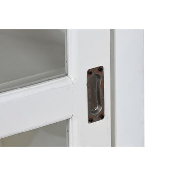 Nahaufnahme der weißen Anrichte Tür mit Kristallglas und Metallgriff - homely Family Shop