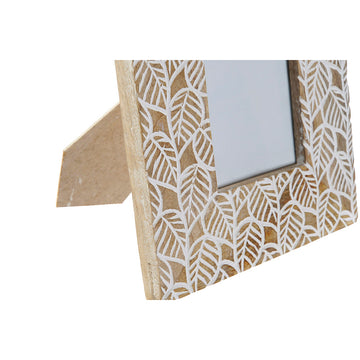 DKD Home Decor Fotorahmen aus Mango-Holz mit weißen Kristall-Blatt Schnitzereien.