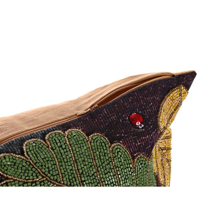 Buntes DKD Home Decor Kissen mit Blattmuster aus Perlen und rotem Schmuckstein.