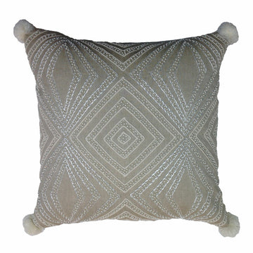 Grauer Kissenbezug mit geometrischem Muster und Quasten. DKD Home Decor Kissen.