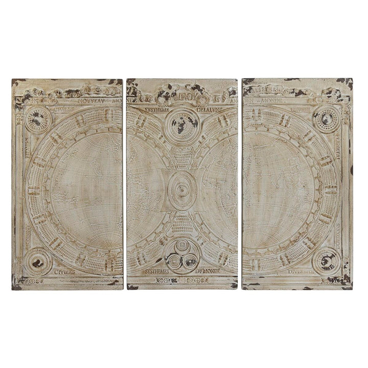 Beige Wanddekoration mit Weltkarte im neoklassischen Stil - homely Family Shop