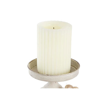 Weiße Metall Kerzenschale mit geriffelter Kerze. DKD Home Decor Kerzenhalter.
