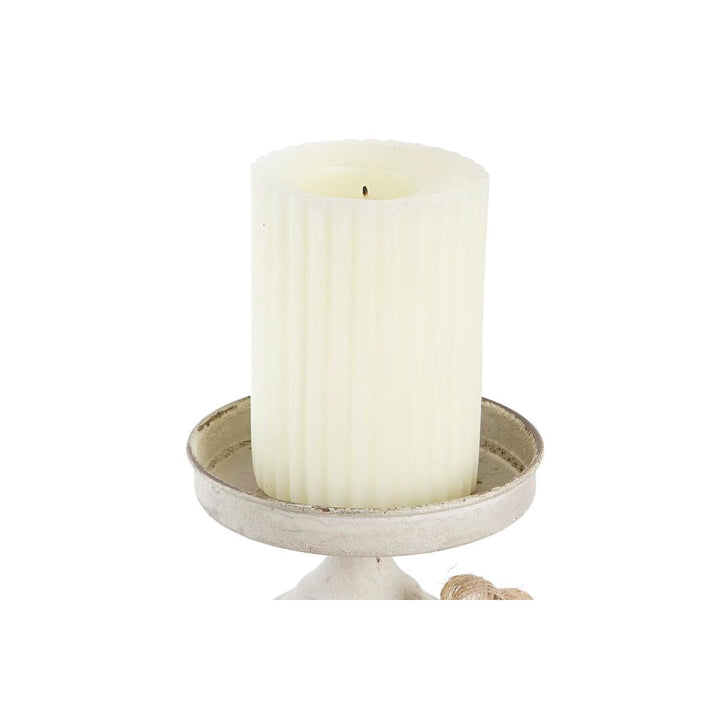 Weiße Metall Kerzenschale mit geriffelter Kerze. DKD Home Decor Kerzenhalter.