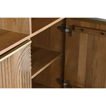 Nahaufnahme: Regal aus Mangoholz mit goldenen Akzenten - Homely Family Shop