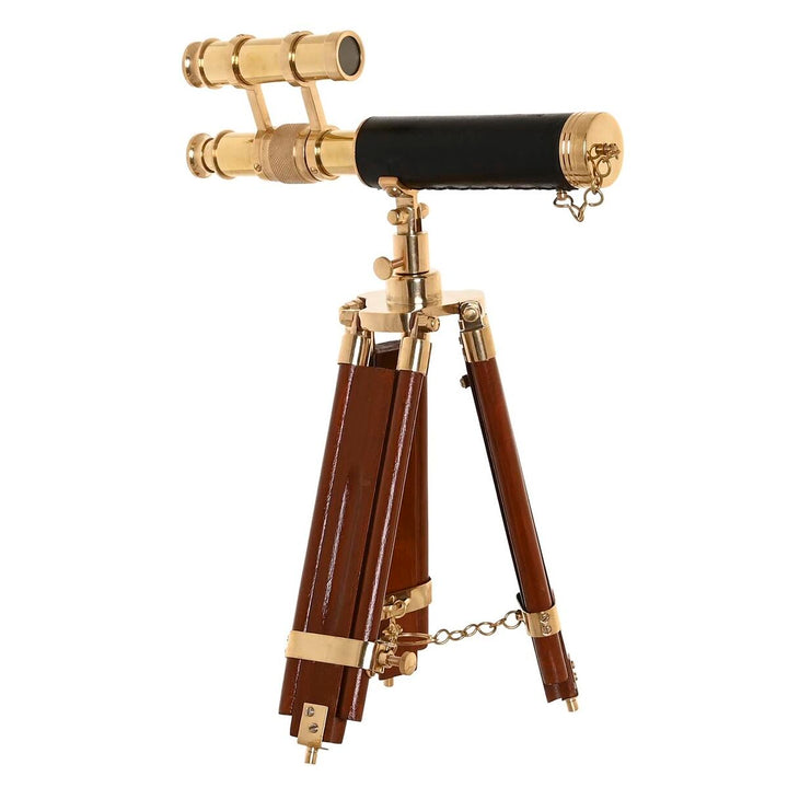 Goldfarbenes Deko-Teleskop im Vintage-Stil mit braunem Stativ. DKD Home Decor Figur.