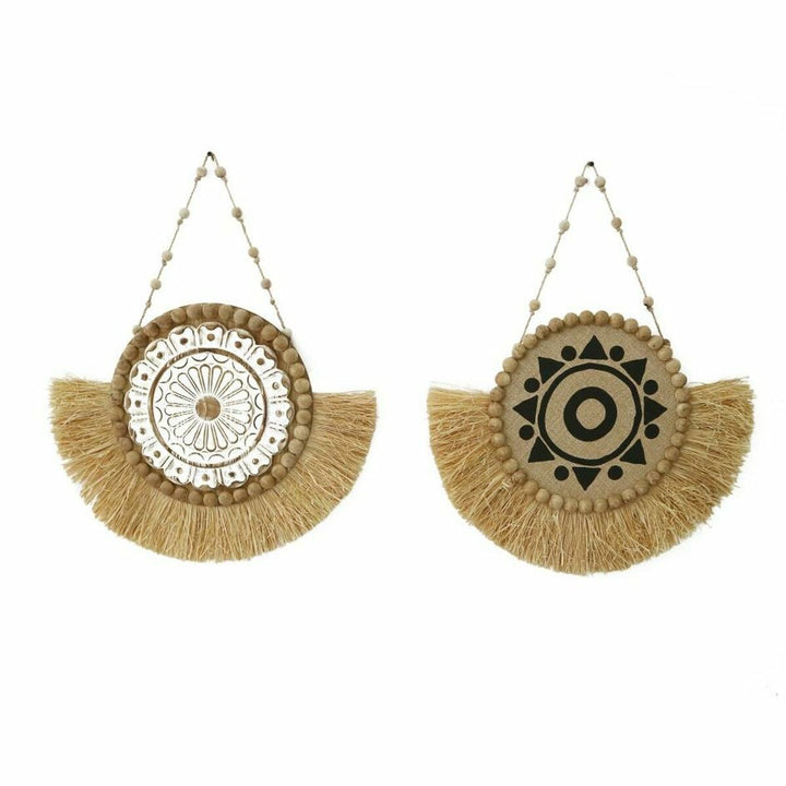DKD Home Decor Wanddeko mit Naturfaser Fransen und Holzperlen - Homely Family Shop