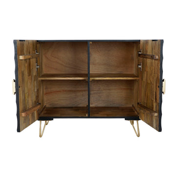 Schwarze und goldene Anrichte mit Holzregalen - Homely Family Shop
