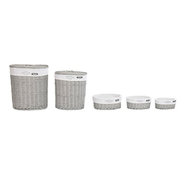 DKD Home Decor Korbsatz, grau weiße Körbe mit Stoff - homely Family Shop