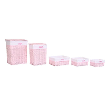 Rosa Korbsatz für Home Storage, Weidenkörbe mit Stoff - homely Family Shop
