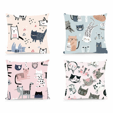 Bunte Kissen mit Katzen Motiven. Mikrofaser Kissen von DKD Home Decor im 4er Set.