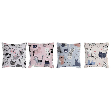 Bunte Kissen mit Katzenmuster aus Polyester Mikrofaser, 4er-Set. Dekoratives Design.