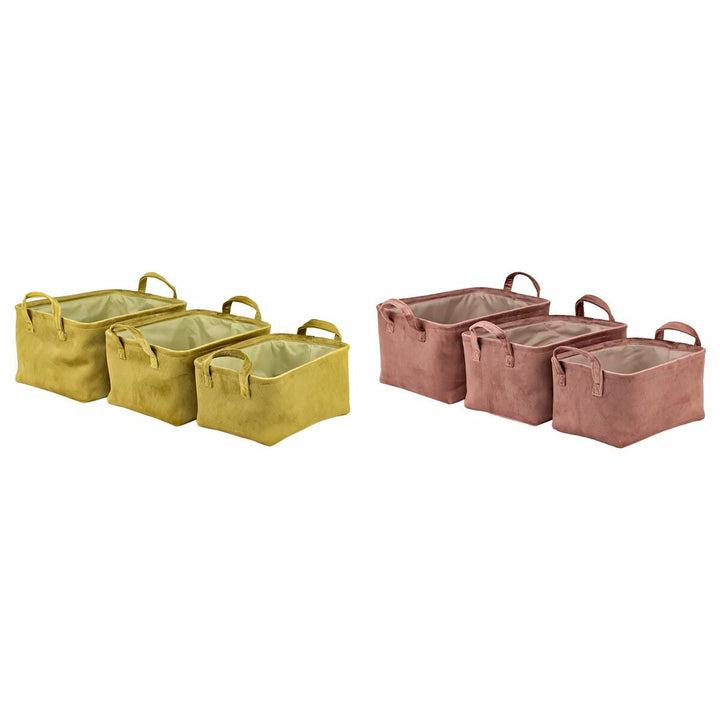 DKD Home Decor Korb-Set: Polyester Körbe in Gelb und Rosa - homely Family Shop